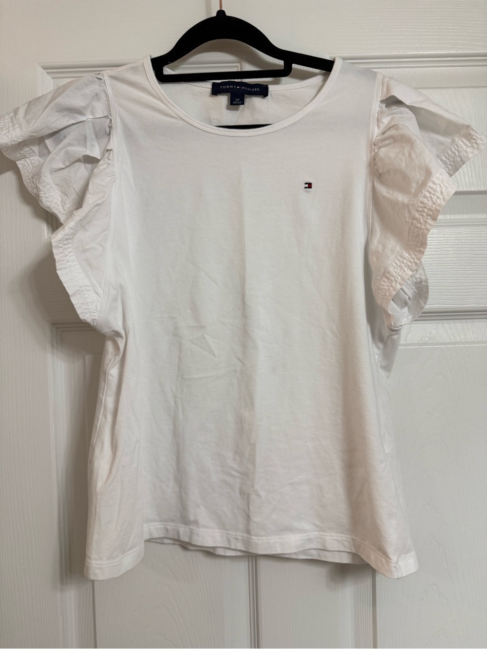 Tommy Hilfiger White Ruffle Sleeve Cotton Tee